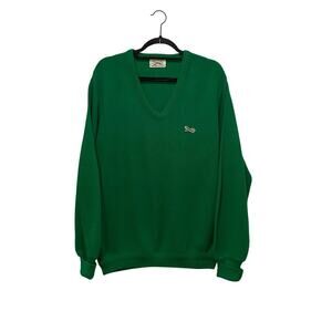VINTAGE 70s THE FOX SWEATER Kelly Green Vneck MEDIUM Grandpacore Academia Prep